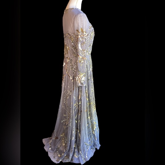 NWT Mac Duggal Illusion Neckline Long Sleeve Beaded Gown. B282 - Picture 6 of 16